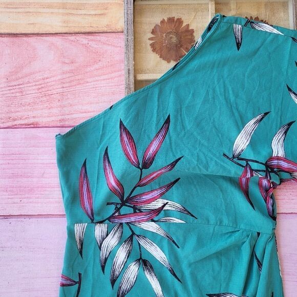 FKSP‎ Folake Kuye Teal Leilani Jade One Shoulder Tropical Draped Maxi Dre… - Picture 8 of 10